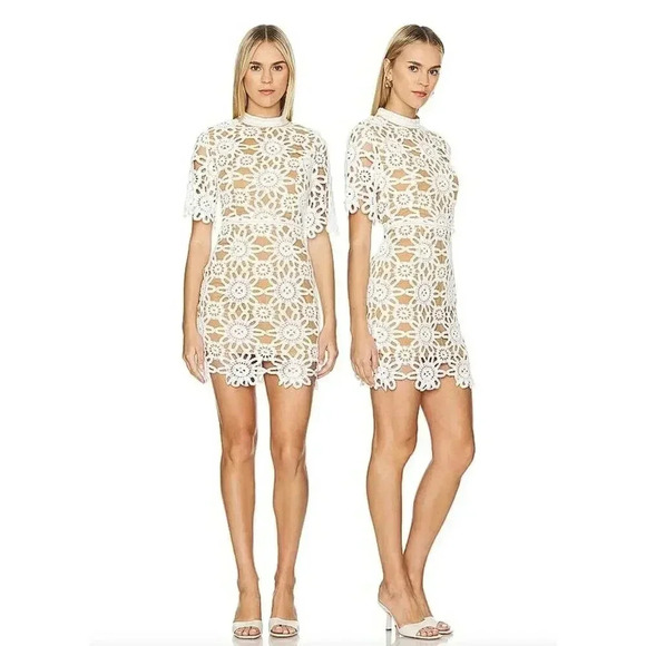 Elliatt Hotshot White Flower Crochet Embroidery Lined Mini Party Dress S… - Picture 1 of 16